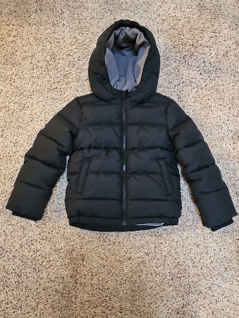 PRIMARY Kids Black Puffer Jacket Coat Parka with Hood - 6/7